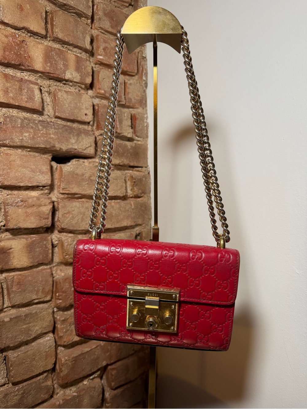 Gucci Red Embossed GG Leather Crossbody with Gold-Tone Chain